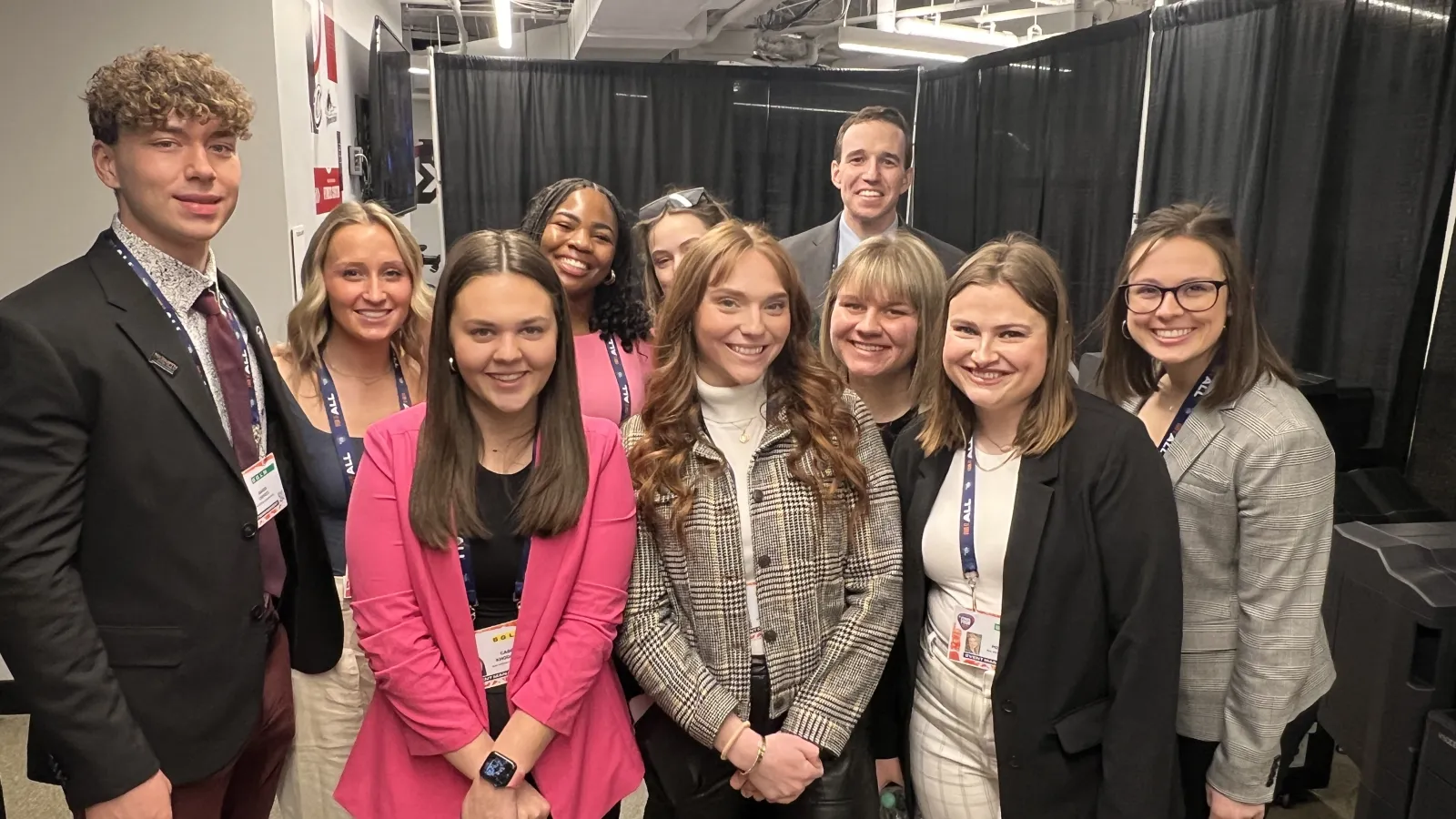 Students pose together in room 