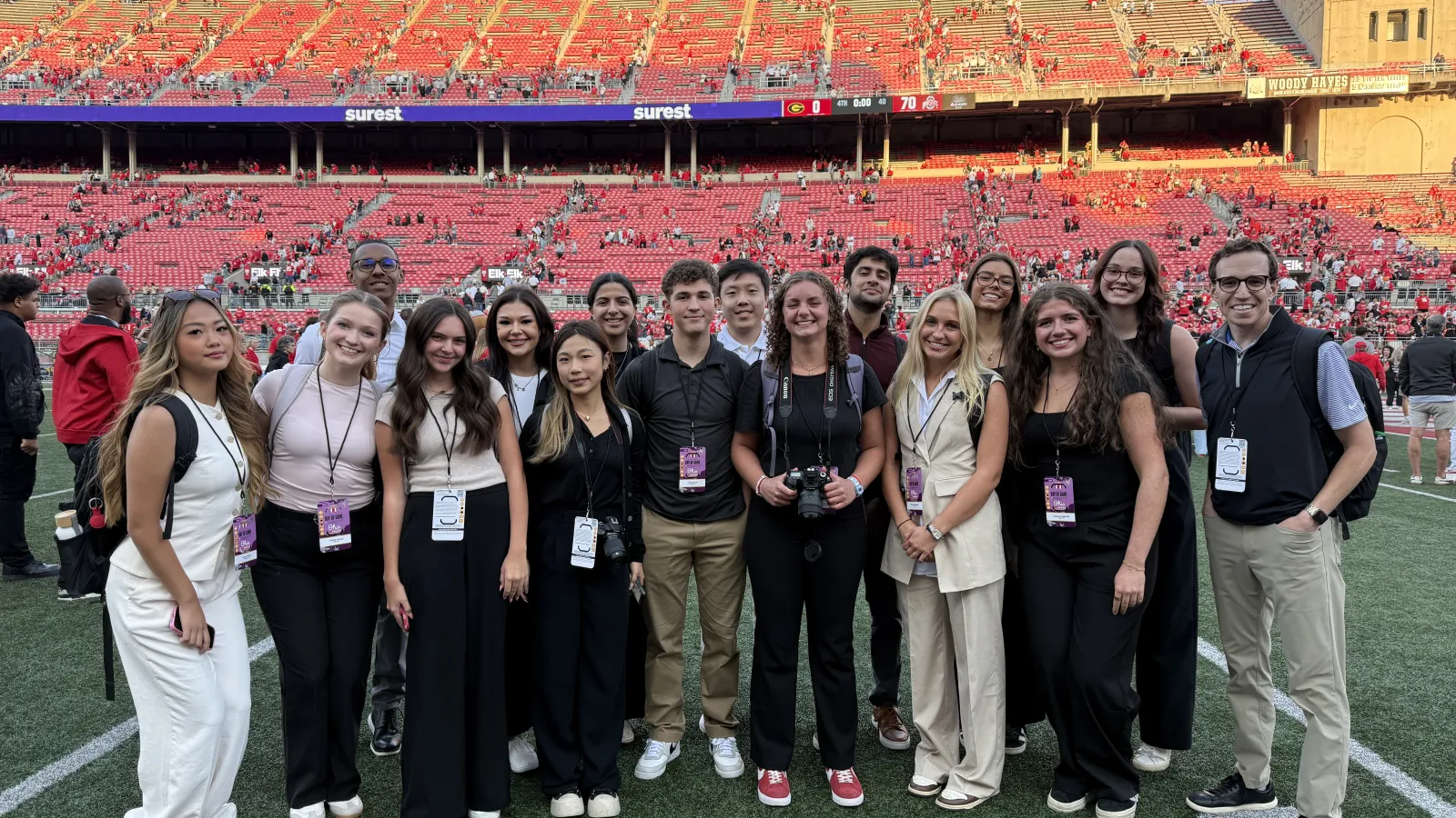 Students on football field
